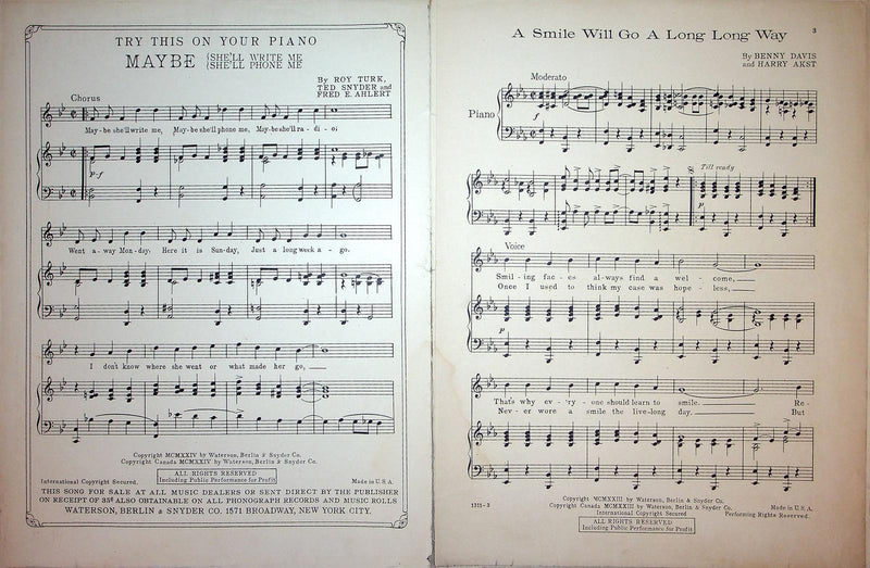 1924 A Smile Will Go A Long Long Way Vintage Sheet Music Henry Santrey Davis 4