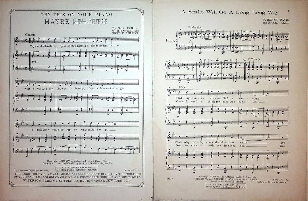 1924 A Smile Will Go A Long Long Way Vintage Sheet Music Henry Santrey Davis 4