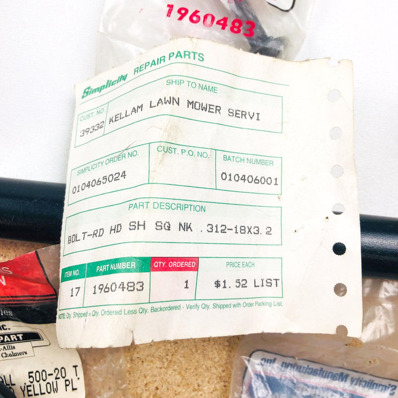 Simplicity 1960483 Bolt Round Head SH Square Neck .312-18x3.2 OEM NOS 1960748SM