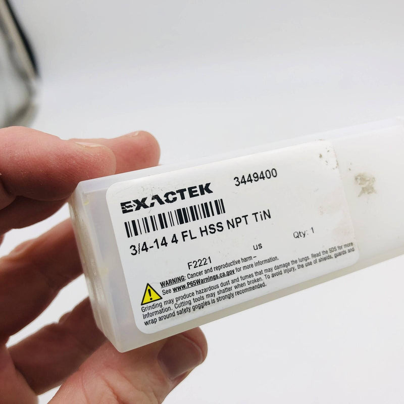 Exactek 3449400 Tap Tapper Pipe 3/4-14 4 Flute HSS NPT TiN Finish 2