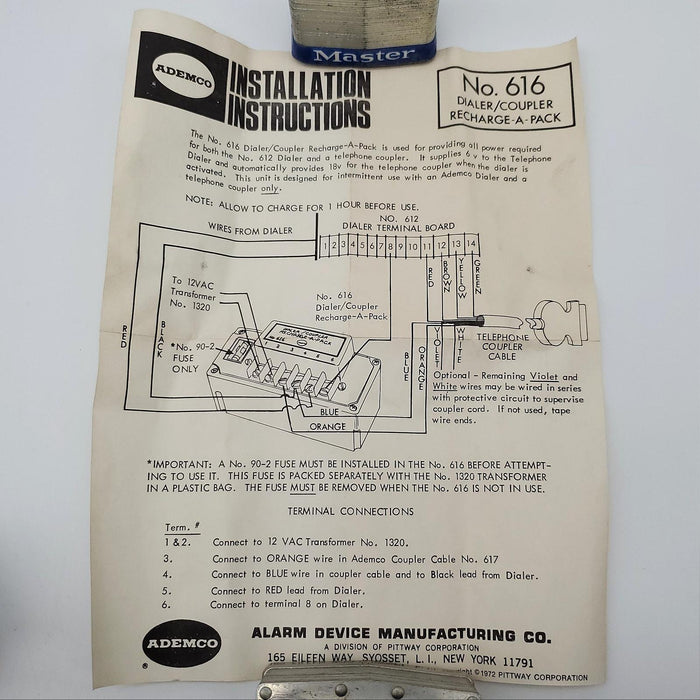 Ademco 616 Dialer Coupler Recharge Pack for Ademco No 612 with 12VAC Transformer 11