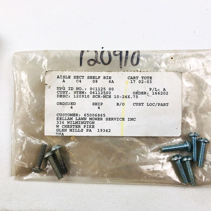 Ariens Gravely 06112500 Screw MCH 10-24x.75 OEM NOS Replaces 120910 Clear 2