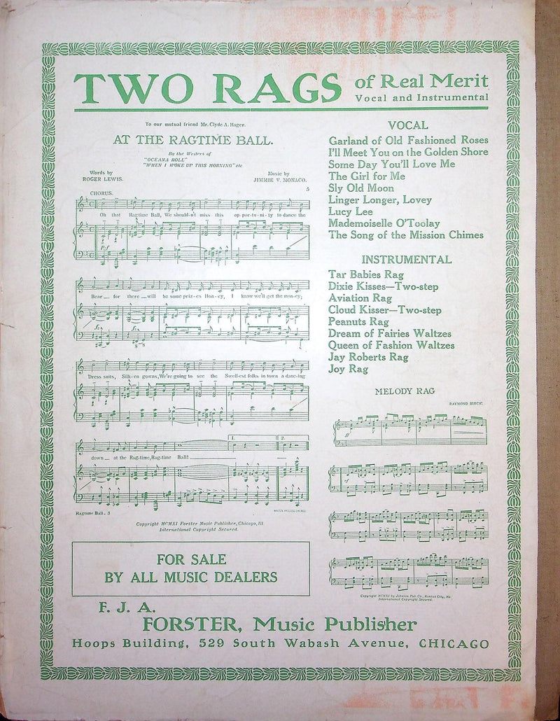 1911 Garland of Old Fashioned Roses Vintage Sheet Music Large Musgrove Keithley 3