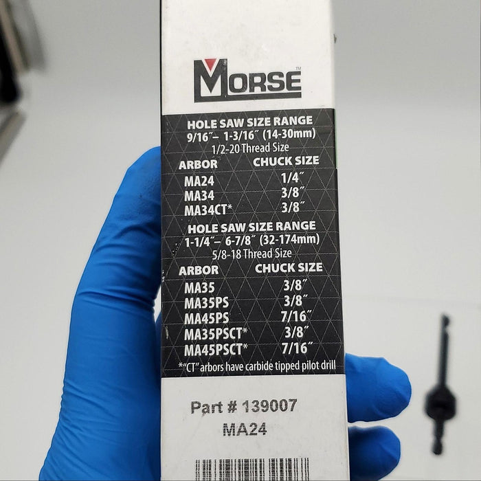 Morse 1/4" Hole Saw Arbor 1/2"-20 for 9/16" to 1-3/16" Hole Saws 4-5/8"L 139007 9