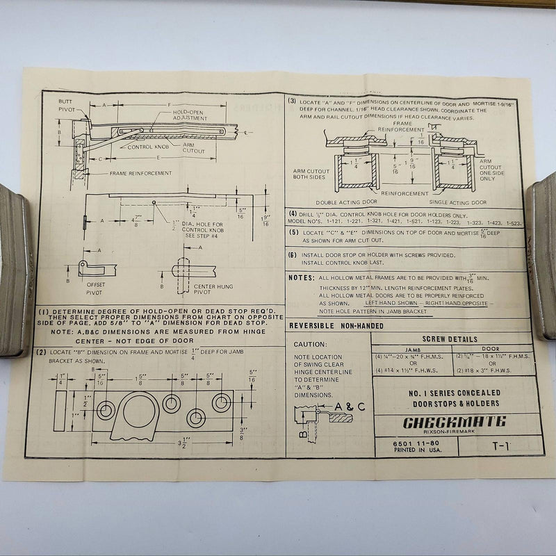 Rixson 1-311 Door Holder Concealed Bronze Heavy Duty Friction Stay Checkmate #1 10