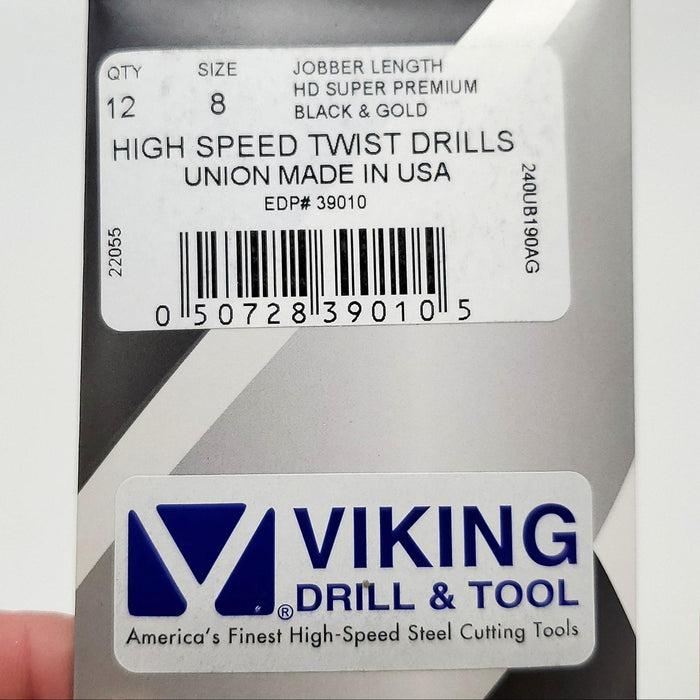 12x Viking Size 8 Drill Bits #39010 135 Deg Split Point HSS Jobber Length 3-5/8" 5