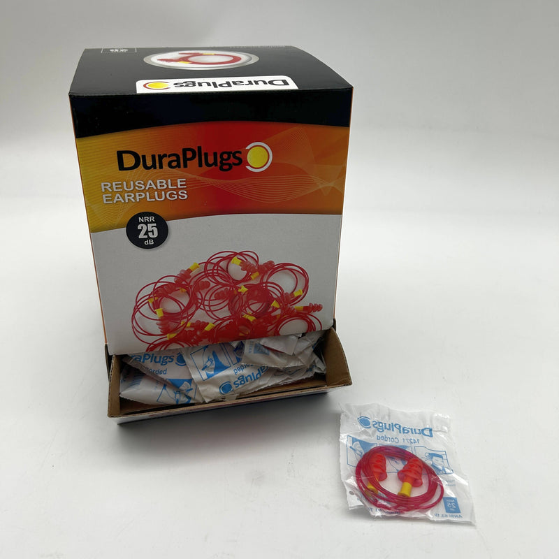 DuraPlugs 14271 Ear Plug Corded Disposable Reusable Orange NRR 25 DB 100/Bx