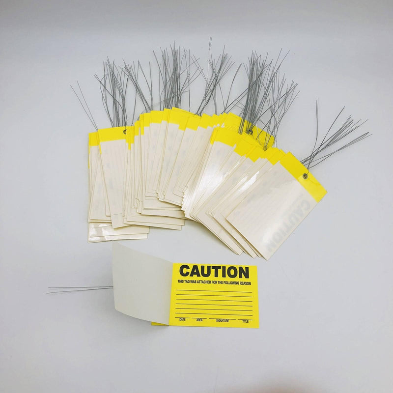 Yellow Caution Tags 3-1/4" x 5" Self Laminating Pre Wired Safety Pack of 100 7