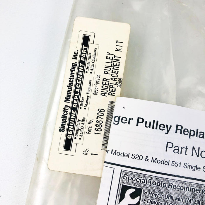 Simplicity 1686706 Auger Pulley Replace Kit NOS 1716614 Pulley 1716655 Spacer 2