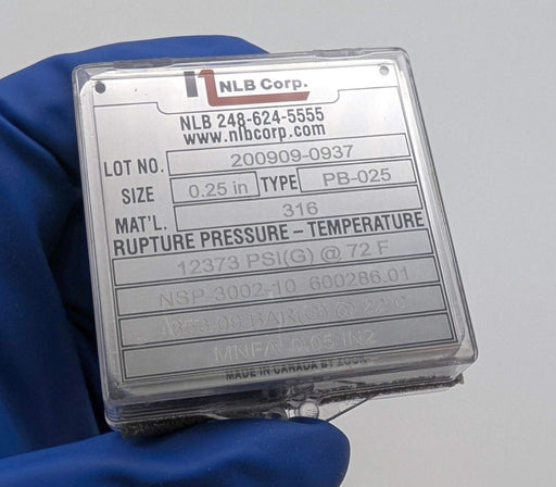 NLB CORP NSP-3002-10 Rupture Disc 1/2" 10,000 PSI for NLB High Pressure Pump 1