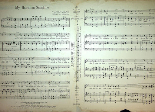 1916 My Hawaiian Sunshine Vintage Sheet Music Large L Wolfe Gilbert Carey Morgan 2