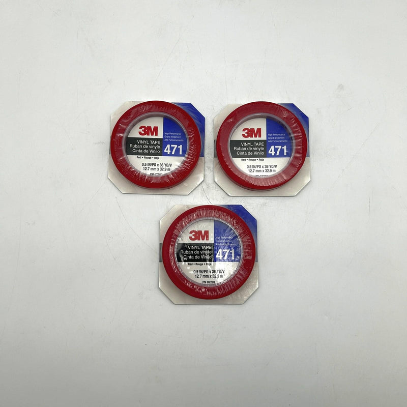 3M 471 Marking Tape Red Vinyl Red 1/2in X 36yds 5.2mil SS PN 07207 Lot of 3 5