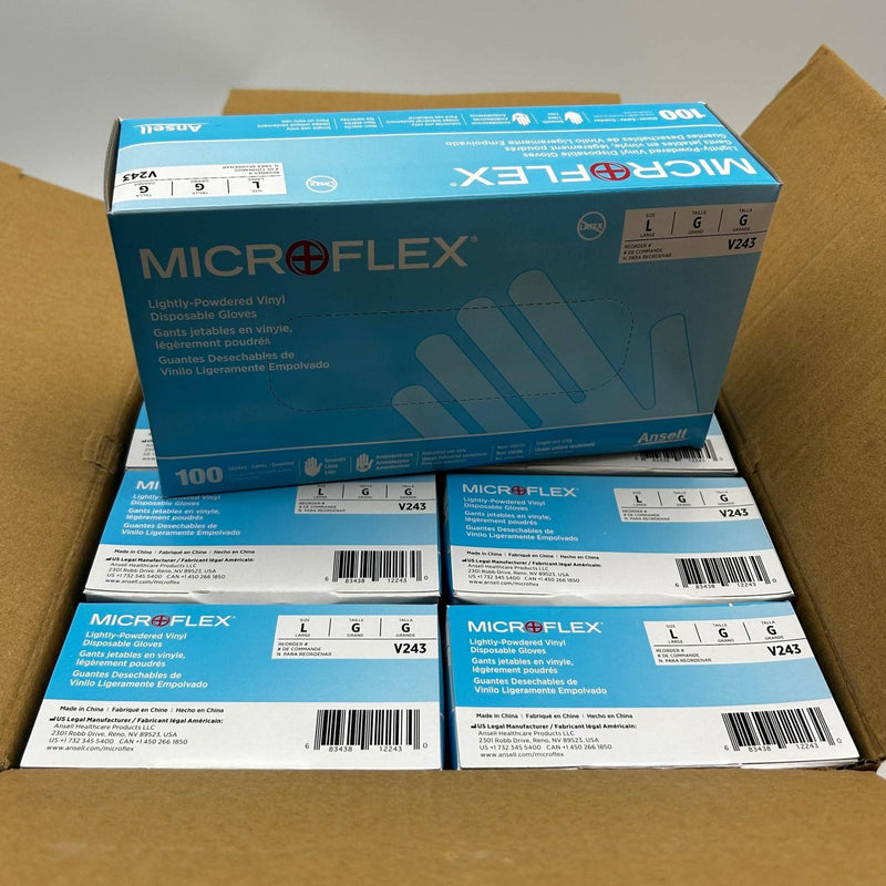 Microflex V243 Disposable Glove Large Lightly Powdered Vinyl 4 Mil Clear 1000/Ca 1