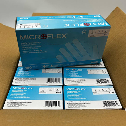 Microflex V243 Disposable Glove Large Lightly Powdered Vinyl 4 Mil Clear 1000/Ca 1