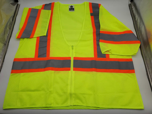 Ergodyne Reflective Safety Vest Sleeved Zipper Lime L/XL Interior Pocket 8330Z 1