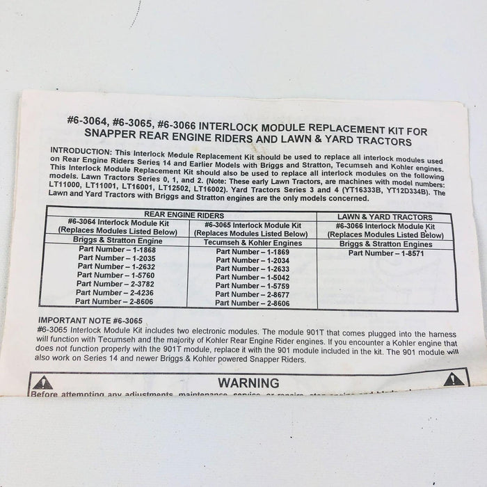 Snapper 63064 Module Kit Interlock 0901 FE5 OEM NOS Replaced by 7047103/7063064 4