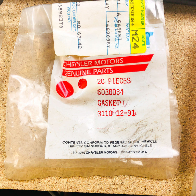 Mopar 6030084 Gasket OEM New Old Stock Group Number 3110.12-91 1ct 7
