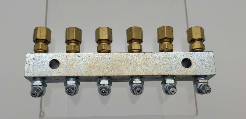 Alemite 6136 Grease Fitting Header Block 6 Point 1/8" NPT Female 1/4" Tubing 1