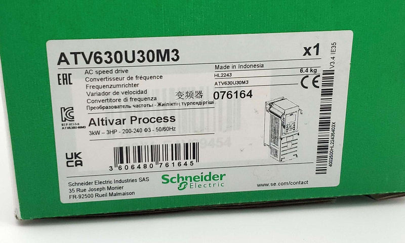 Schneider ATV630U30M3 Variable Speed Drive Type 1 4HP 16.8A 240V 7