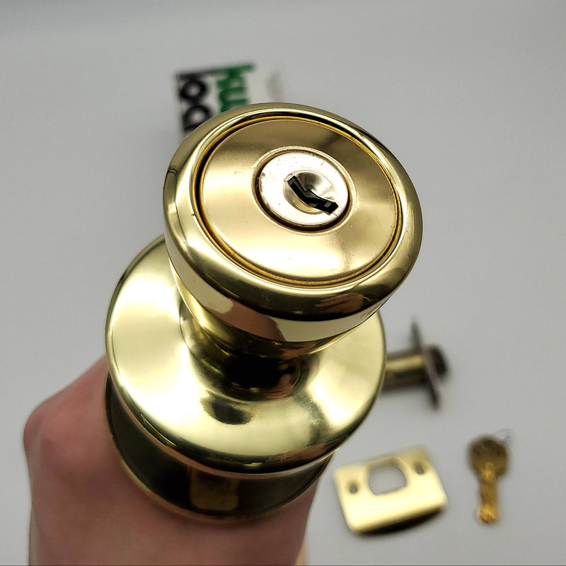 Kwikset Entry Lock Door Knob Bright Brass Bel Air 401B 2-3/8" Backset NOS