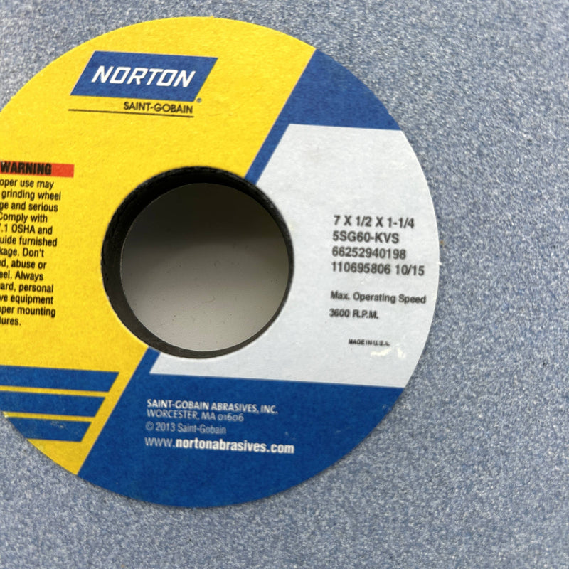 Norton 66252940198 Grinding Wheel 7" x 1/2" x 1-1/4" 5SG60-KVS 60 Grit Type 1