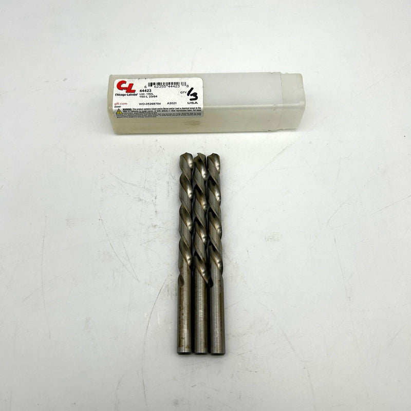 3pk Chicago-Latrobe 44423 Jobber Drill Bit 23/64 List 150L Left-Hand Helix HSS 7