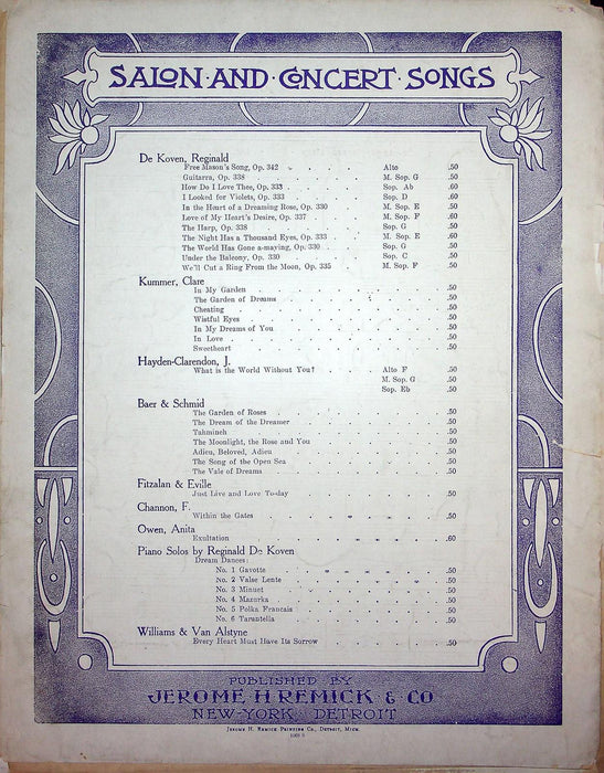 1915 Underneath The Stars Vintage Sheet Music Herbert Spencer Fleta Jan Brown 3