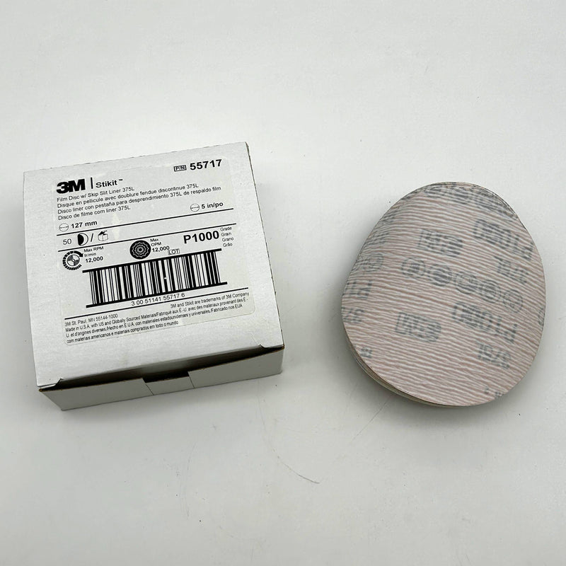 3M Stikit 55717 Film Sanding Disc 375L 5in x NH P1000 w/ Skip Slit Liner 50/pk