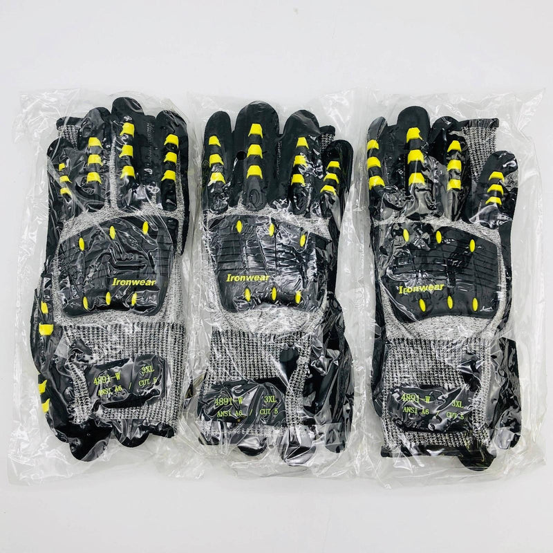 Ironwear 4891-W Work Gloves Size 3XL Cut Resistant A4 Extra Wide TPR 3 Pairs 1