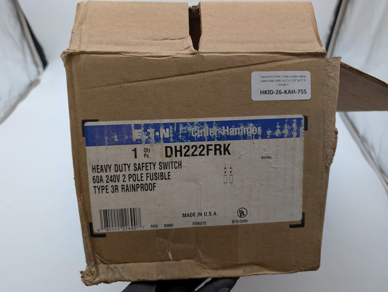 Eaton DH222FRK 2-Pole Fusible Safety Switch 60A 240V 16.5"H 7.75" W 5" D NEMA 3