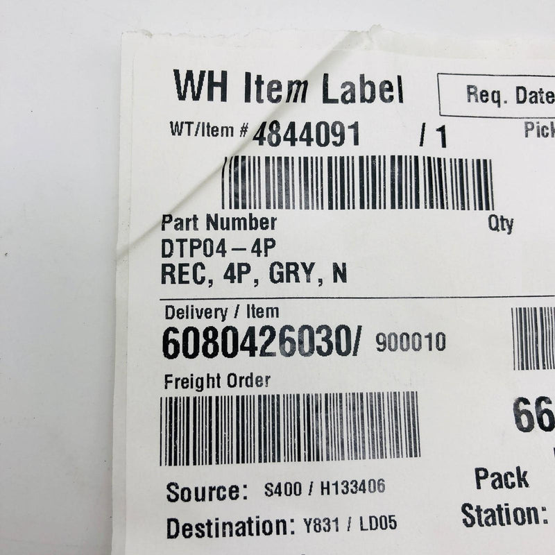 TE Connectivity DTP04-4P Receptacle Connector 4 Pin Grey Wire to Wire Pack of 10 2