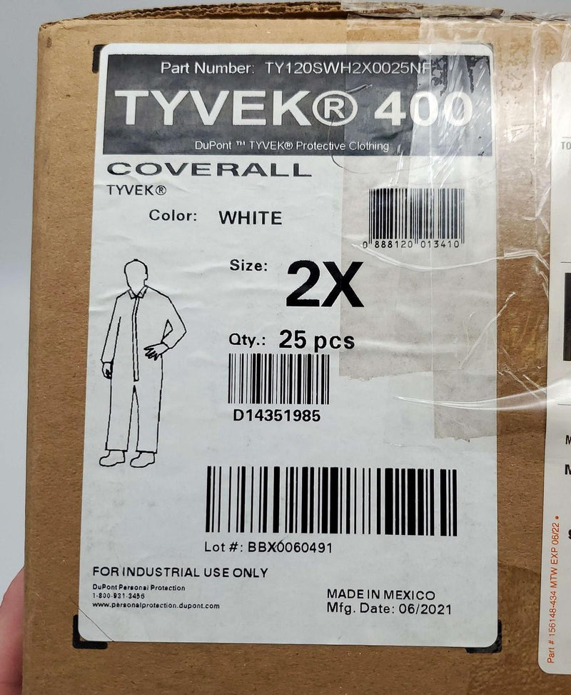Tyvek 400 Coveralls Size XXL Zipper Closure Open Ankle TY120SWH2X0025NF, 25 PK 6