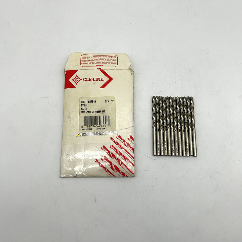 Cle-Line C62849 Jobber Drill Bit 5.1MM 1898 General Purpose HSS Bright Lot of 12