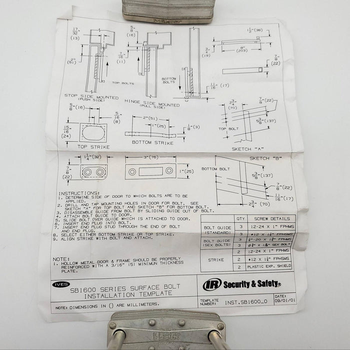 Ives SB1630 Surface Mount Bolt Bottom Locking Zinc Plated Heavy Duty 10