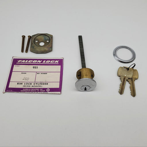 Falcon Rim Cylinder Lock 4-1/2" Length Satin Chrome No 951 E Keyway USA Made 2