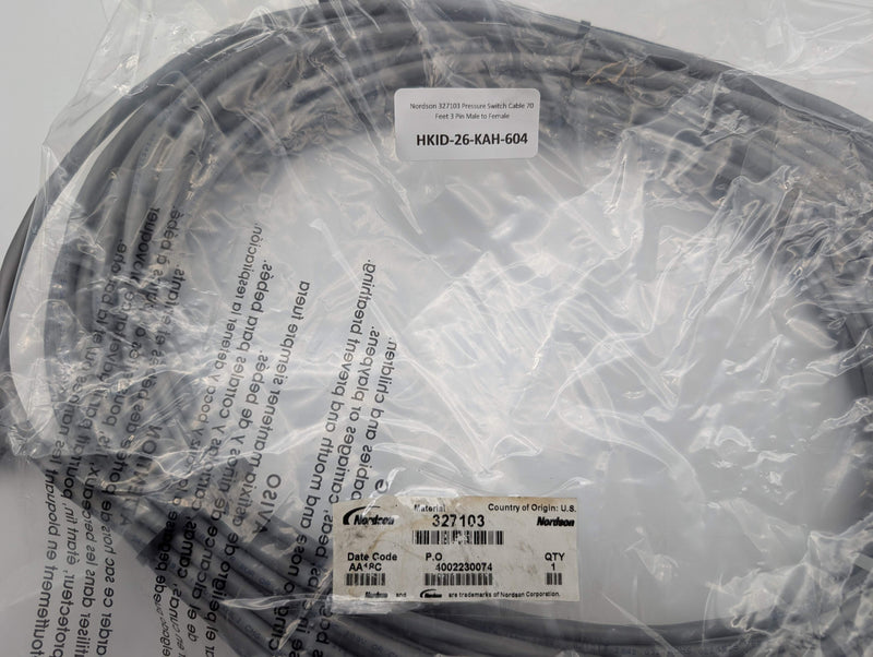 Nordson 327103 Pressure Switch Cable 70 Feet 3 Pin Male to Female