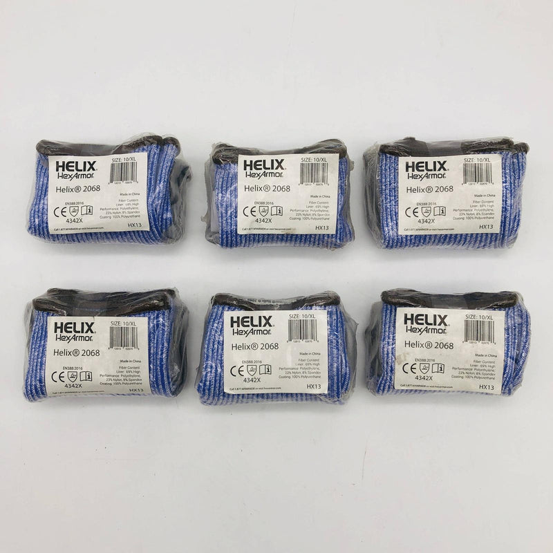 HexArmor 2068-XL Work Glove Size 10/XL HPPE/NYL Blend Knit Shell PU Dip 6 Pairs 7