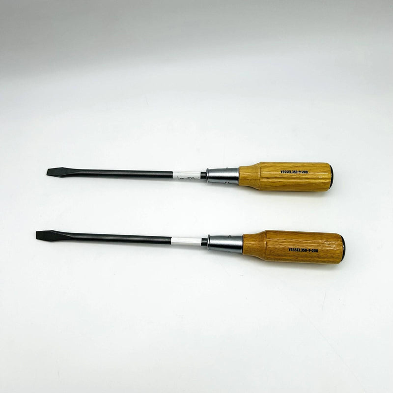 Vessel 350-9-200 Flat Head Screwdriver Wood Handle Tang-Thru S/D Long Shank 2pk 7