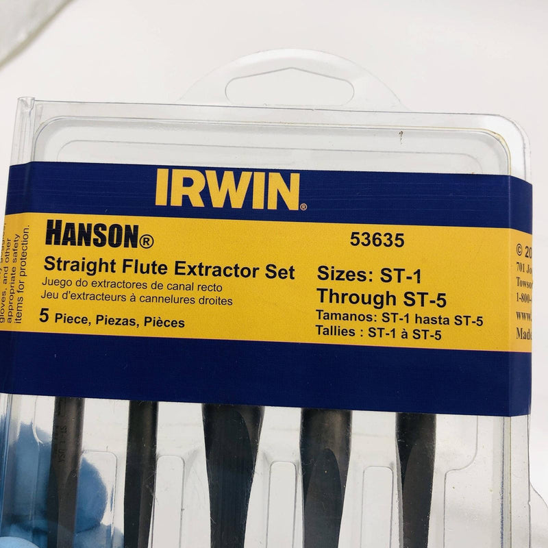 Irwin Hanson 53635 Straight Flute Screw Extractor Set Sizes ST-1 Through ST-5 2