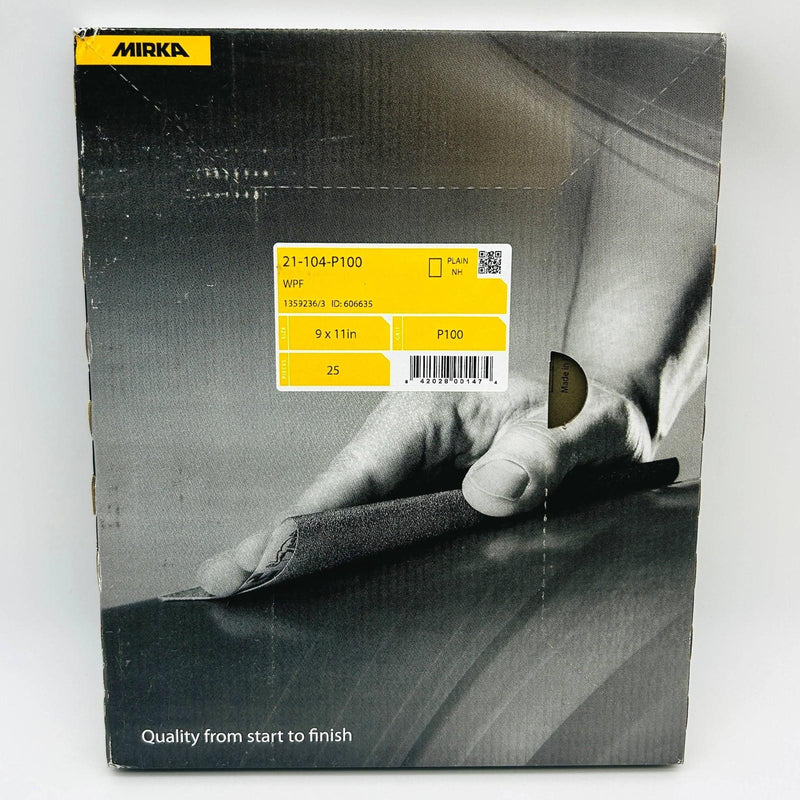 Mirka 21-104-P100 Sandpaper Sheet Waterproof 9 x 11 Wet/Dry 100 Grit Pk of 25 1