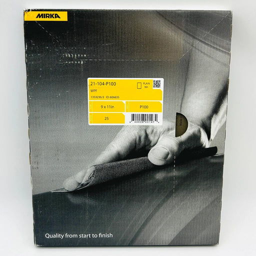 Mirka 21-104-P100 Sandpaper Sheet Waterproof 9 x 11 Wet/Dry 100 Grit Pk of 25 1
