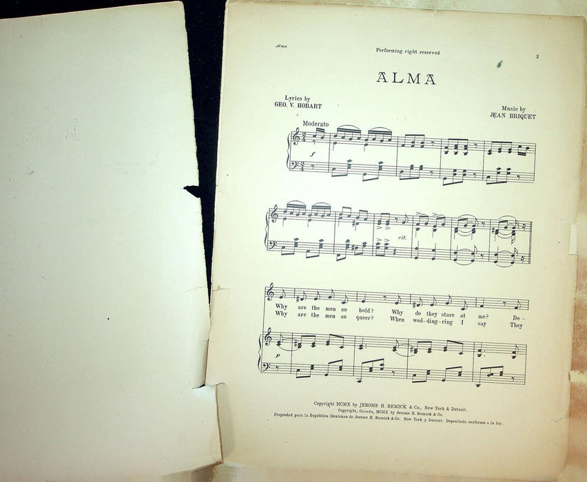 1910 Alma Where Do You Live Sheet Music Large Kitty Gordon Jean Briquet G Hobart 2