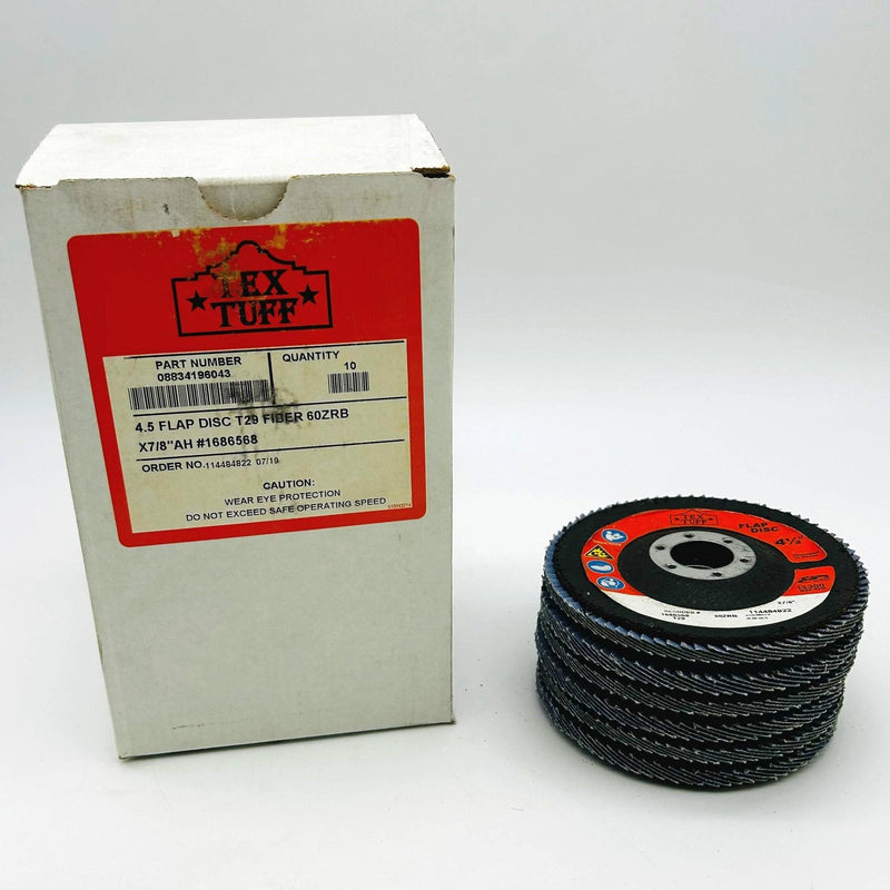 Tex Tuff 96043 Flap Disc 4-1/2in x 7/8in AH T29 60ZRB Angle Grinding Pk of 6 1