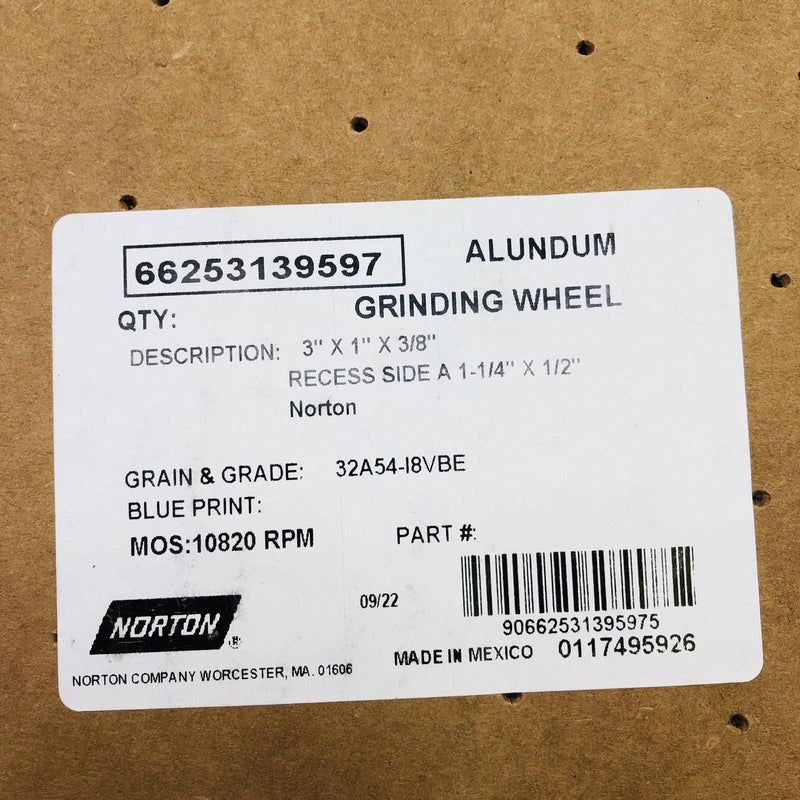 Norton 66253139597 Grinding Wheel 3 x 1 x 3/8 Recess Side 1-1/4x1/2 32A54-I8VBE 2