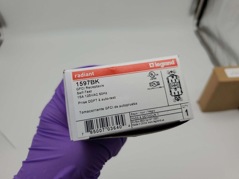 Legrand Radiant 1597BK GFCI Receptacle Duplex 15A 125V Self Testing Black 6