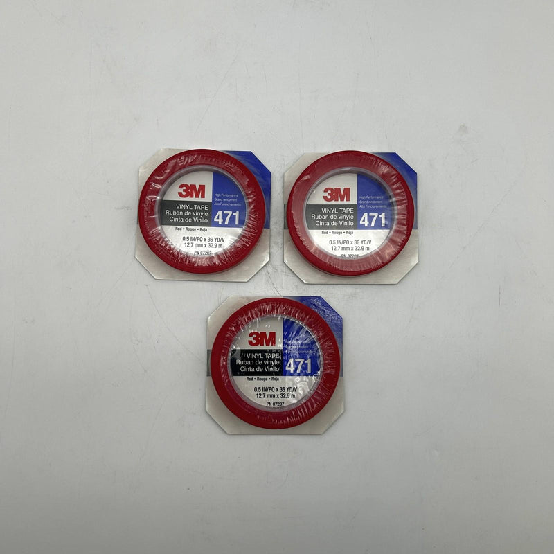 3M 471 Marking Tape Red Vinyl Red 1/2in X 36yds 5.2mil SS PN 07207 Lot of 3 6