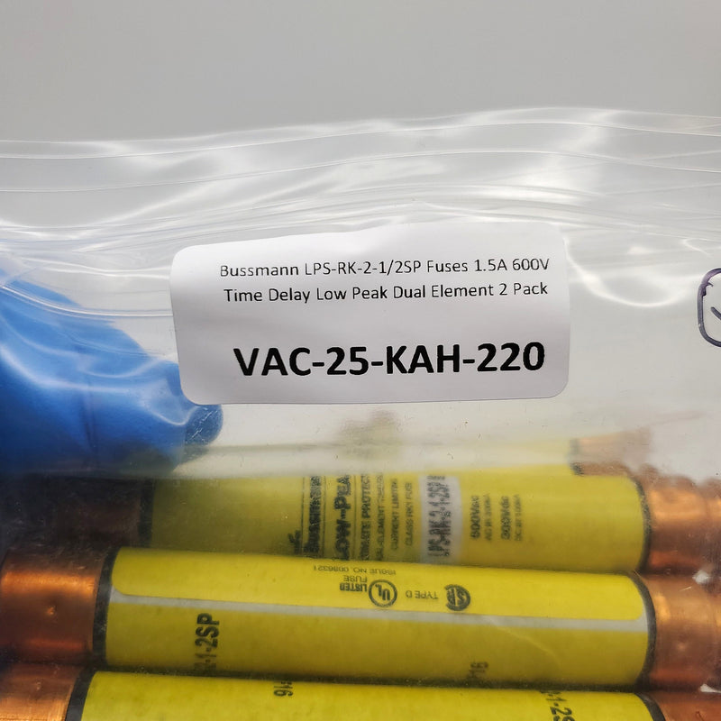 Bussmann LPS-RK-2-1/2SP Fuses 1.5A 600V Time Delay Low Peak Dual Element 2 Pack 5