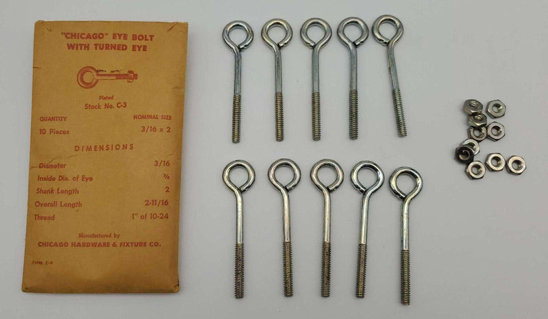 Chicago Hardware C-3 Turned Eye Bolt 3/16" x 2" 3/8" ID Eye w/ Nut Pack of 10 1