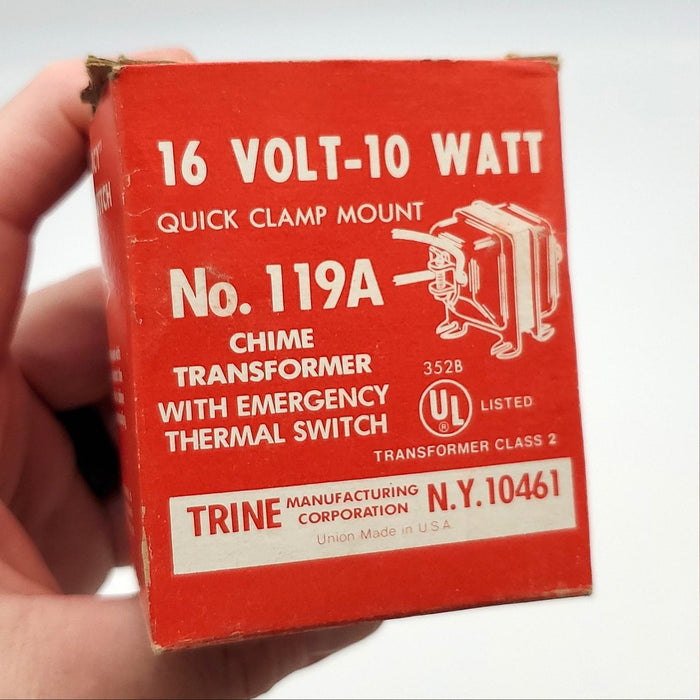 Trine No 119A Chime Transformer w/ Emergency Thermal Switch 16V 10W USA Made 6