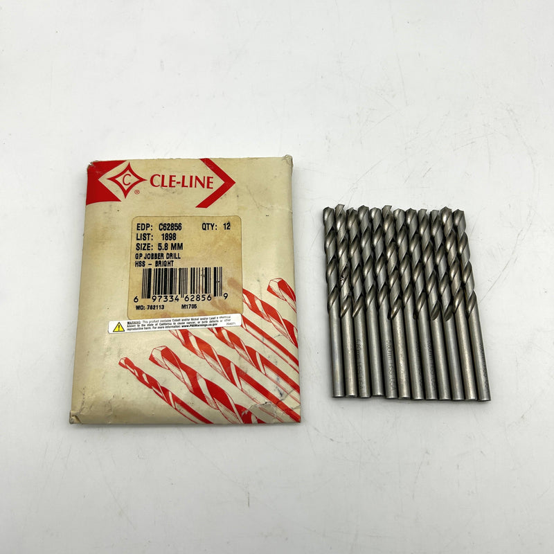 Cle-Line C62856 Jobber Drill Bit 5.8MM 1898 General Purpose HSS Bright Lot of 12